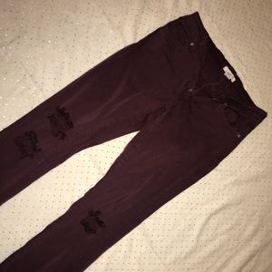 Distressed Maroon Skinny Jeans